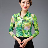中年女装2016春装新款韩版衬衣女 艾哥弟斯正品长袖网纱修身衬衫