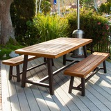 北欧美式实木餐桌椅组合铁艺办公桌咖啡厅简约会议桌家用饭桌书桌