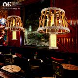北欧美式乡村复古创意个性餐厅旧酒吧台咖啡厅竹子麻绳羊皮吊灯