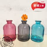 君美 包邮美式简约透明蓝色玻璃花瓶家居桌面插花瓶创意装饰摆件