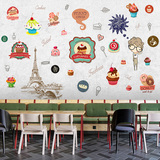个性手绘饮食大型壁画卡通简约奶茶店甜品店面包店烘焙墙纸壁纸