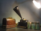 老式手摇留声机美国爱迪生牌第一代滚筒蜡桶老唱机百年西洋古董