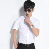 夏季男士小立领短袖白衬衫韩版修身中国风休闲中山领半袖圆领衬衣