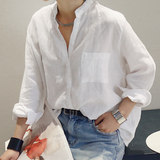 韩国代购进口Naning9正品2016夏季新韩版女装宽松长袖立领衬衫