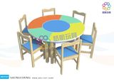 幼儿园桌椅 儿童原木六人桌 儿童桌子/椅子/木制桌椅六人大圆桌子