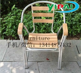 休闲户外实木靠椅 简约现代带扶手餐椅 堆叠环保铝合金椅子