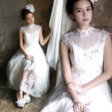 2016新款韩式保守款式修身A摆蓬蓬裙蕾丝新娘婚纱婚礼出门纱