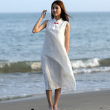 【天天特价】原创中式女装白色袍子 文艺棉麻连衣裙夏中长款显瘦