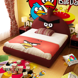 儿童床 皮床男孩女孩青少年卡通创意1.21.5米时尚床 愤怒的小鸟