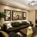 欧式客厅装饰画三联 沙发简欧沙发背景墙挂画复古式壁画富贵花开