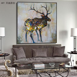 现代简约北欧纯手绘油画装饰画麋鹿美式玄关沙发背景墙电表箱挂画