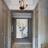 北欧麋鹿简约壁画现代客厅油挂画创意简约玄关过道走廊竖版装饰画