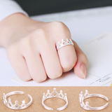 日韩简约S925纯银戒指创意气质皇冠开口食指环女款银首饰礼物正品