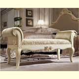 美式床尾凳实木换鞋凳欧式卧室床边脚凳贵妃凳椅白色布艺沙发凳子