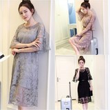 2016夏季韩版新款蕾丝雪纺裙+吊带裙两件套时尚女装套装春装I309