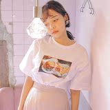 韩国官网新款食物汉堡短袖T恤tee情侣男女 学生装宽松大码原宿风