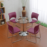 小户型简约工作室休息洽谈小桌子简易圆形玻璃快餐家用饭桌椅组合