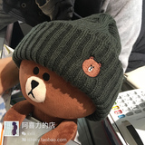 上海现货 韩国代购 line friends 布朗熊 毛线 针织帽子 复古帽