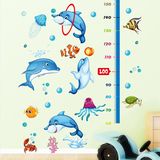 儿童身高墙贴可移除防水浴室蓝色海豚身高尺儿童房间贴纸卡通贴画