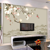 定制中式复古影视墙玉兰花壁纸3d简约现代电视背景墙墙纸壁画