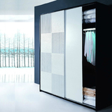 创意衣柜移门现代简约时尚黑白烤漆整体衣橱推拉门大衣柜趟门衣柜