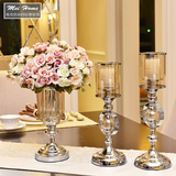 简欧后现代创意水晶玻璃蜡烛台 客厅家居装饰品餐桌玻璃烛台摆件