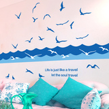 墙面贴纸贴画客厅沙发墙壁装饰画地中海风格腰线踢脚线海鸥海洋