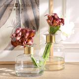 简约现代客厅餐桌装饰花瓶摆件 创意金属环镶嵌透明玻璃小花瓶