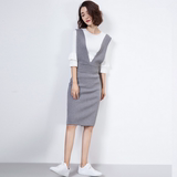 季新款韩版中长款连衣裙背带纯色高腰针织吊带A字半身裙包邮