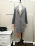 韩国单大衣双面手缝羊毛绒外套女16秋冬新款简约西装领灰色宽松