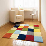 艾美吉尔加厚手工腈纶地毯彩色方格撞色拼接客厅卧室茶几满铺地毯
