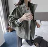 2016春季新款军绿色风衣女 韩版修身显瘦短款军工装风衣学生外套