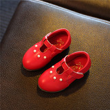 1-2-3岁女童鞋 女宝宝真皮浅口红色小皮鞋小珍珠礼服鞋单鞋小童鞋