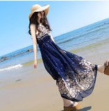 2016夏装胖妹妹沙滩裙无袖雪纺长裙宽松大码女装连衣裙海边度假裙