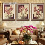 杰图新品，欧式古典抽象三联客厅装饰画，沙发背景挂画0302红花恋