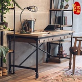 北欧loft实木书桌日式复古地中海电脑桌简约办公桌欧式现代写字台