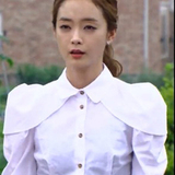 韩剧《欧若拉公主》全素敏同款韩版翻领时尚OL中袖披肩式修身衬衫