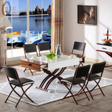 升降餐桌折叠椅组合  6人长方形餐桌 玻璃桌 伸缩餐台  可折叠桌