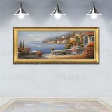 欧式客厅装饰画正品手绘地中海风景油画挂画壁画横版有框z21