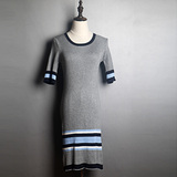 「瓶子家」夏季新款韩版修身包臀圆领条纹宽松针织短袖连衣裙女