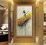 油画 手绘郁金香花卉 玄关走廊过道有框装饰画 欧式竖版抽象挂画