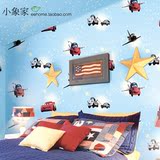 包邮儿童房墙纸韩式中国卡通环保壁纸卧室男孩星星空小汽车总动员