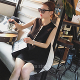 夏季韩版女潮气质无袖直筒赫本风黑色连衣裙小黑裙宽松背心裙短裙
