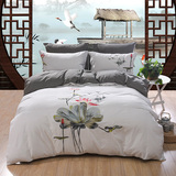 中国风民族水洗棉绣花四件套纯棉床上被套2.2x2.4米2x2.3床单2.2