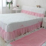 出口品质纯白配粉加棉绗缝工艺床盖 可做床裙 床单单人双人可定制