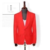 LR29韩版西装定做修身型男纯色大红西装上衣大青果领量身高级定制