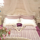 韩国进口代购家纺紫色龙骨刺绣蕾丝婚庆床上用品床品四件套六件套
