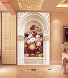 欧式花卉3D立体油画壁画卧室客厅玄关过道走廊背景墙纸壁纸无缝布