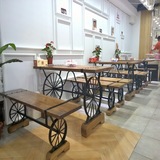 美式loft复古铁艺实木餐桌创意个性咖啡店酒吧西餐厅餐桌椅组合