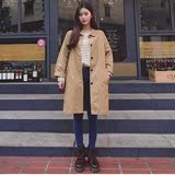 2016春季ulzzang韩国代购宽松显瘦休闲中长款纯色风衣外套女